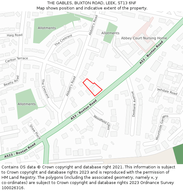 THE GABLES, BUXTON ROAD, LEEK, ST13 6NF: Location map and indicative extent of plot