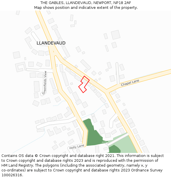 THE GABLES, LLANDEVAUD, NEWPORT, NP18 2AF: Location map and indicative extent of plot