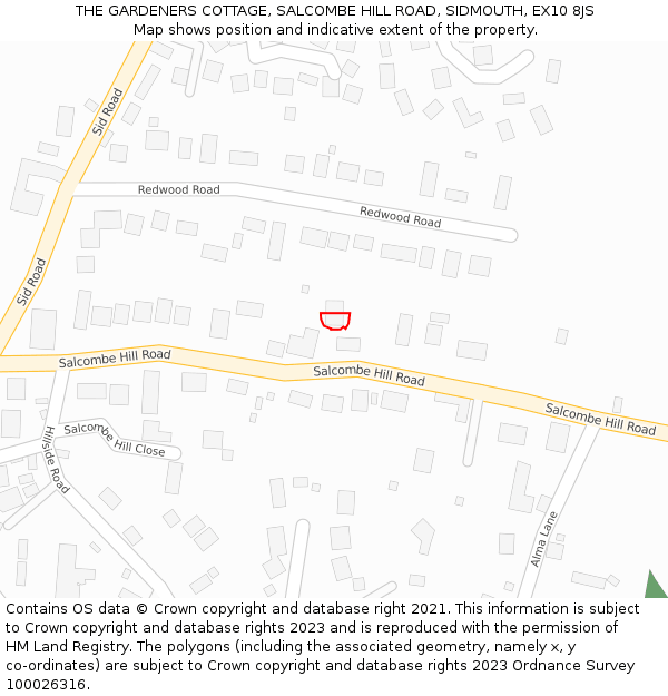 THE GARDENERS COTTAGE, SALCOMBE HILL ROAD, SIDMOUTH, EX10 8JS: Location map and indicative extent of plot