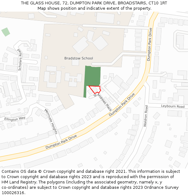 THE GLASS HOUSE, 72, DUMPTON PARK DRIVE, BROADSTAIRS, CT10 1RT: Location map and indicative extent of plot