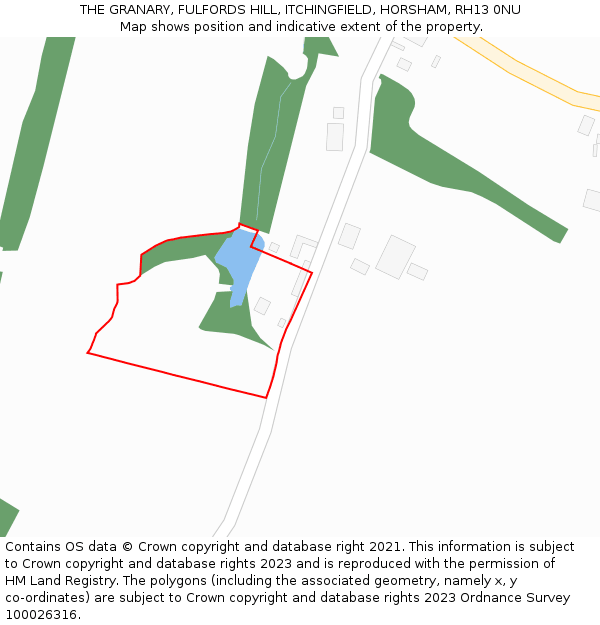 THE GRANARY, FULFORDS HILL, ITCHINGFIELD, HORSHAM, RH13 0NU: Location map and indicative extent of plot