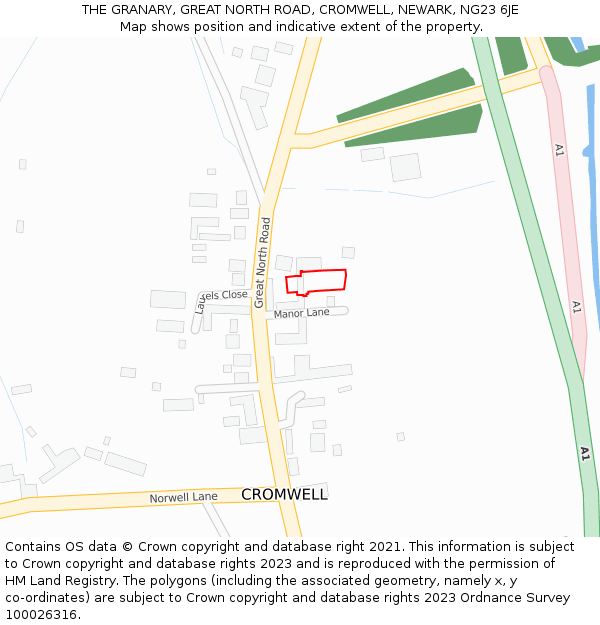 THE GRANARY, GREAT NORTH ROAD, CROMWELL, NEWARK, NG23 6JE: Location map and indicative extent of plot