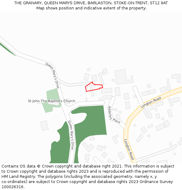THE GRANARY, QUEEN MARYS DRIVE, BARLASTON, STOKE-ON-TRENT, ST12 9AT: Location map and indicative extent of plot