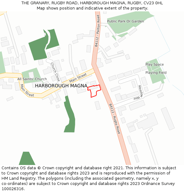 THE GRANARY, RUGBY ROAD, HARBOROUGH MAGNA, RUGBY, CV23 0HL: Location map and indicative extent of plot