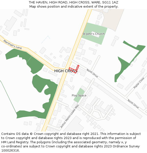 THE HAVEN, HIGH ROAD, HIGH CROSS, WARE, SG11 1AZ: Location map and indicative extent of plot