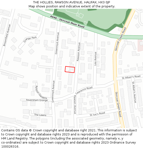 THE HOLLIES, RAWSON AVENUE, HALIFAX, HX3 0JP: Location map and indicative extent of plot