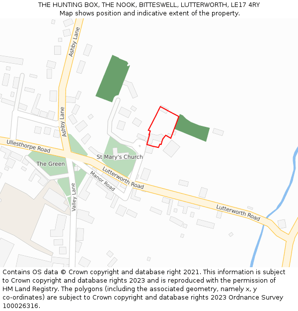 THE HUNTING BOX, THE NOOK, BITTESWELL, LUTTERWORTH, LE17 4RY: Location map and indicative extent of plot