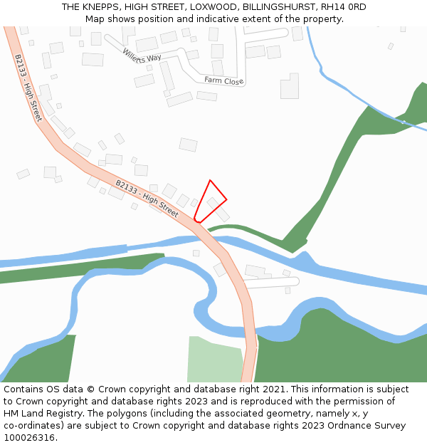 THE KNEPPS, HIGH STREET, LOXWOOD, BILLINGSHURST, RH14 0RD: Location map and indicative extent of plot