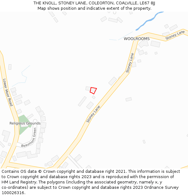 THE KNOLL, STONEY LANE, COLEORTON, COALVILLE, LE67 8JJ: Location map and indicative extent of plot