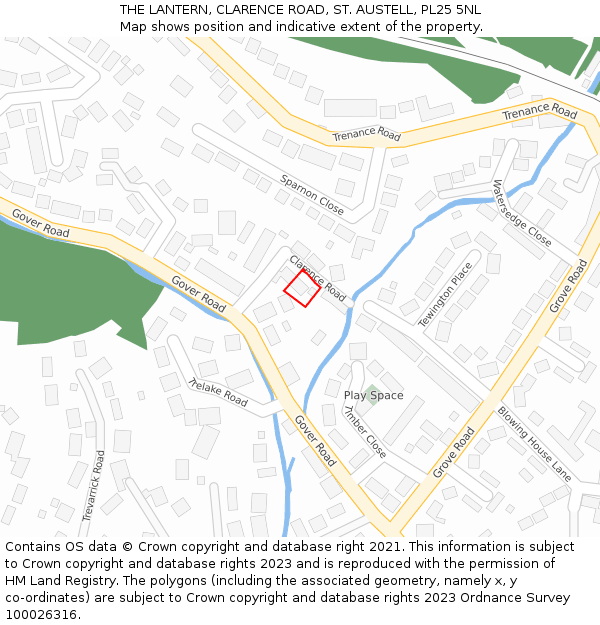 THE LANTERN, CLARENCE ROAD, ST. AUSTELL, PL25 5NL: Location map and indicative extent of plot