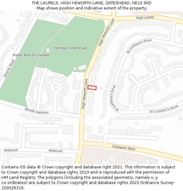 THE LAURELS, HIGH HEWORTH LANE, GATESHEAD, NE10 9XD: Location map and indicative extent of plot