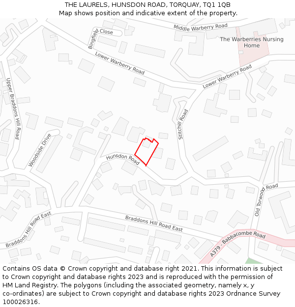 THE LAURELS, HUNSDON ROAD, TORQUAY, TQ1 1QB: Location map and indicative extent of plot