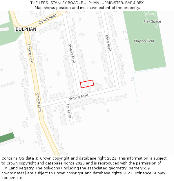 THE LEES, STANLEY ROAD, BULPHAN, UPMINSTER, RM14 3RX: Location map and indicative extent of plot