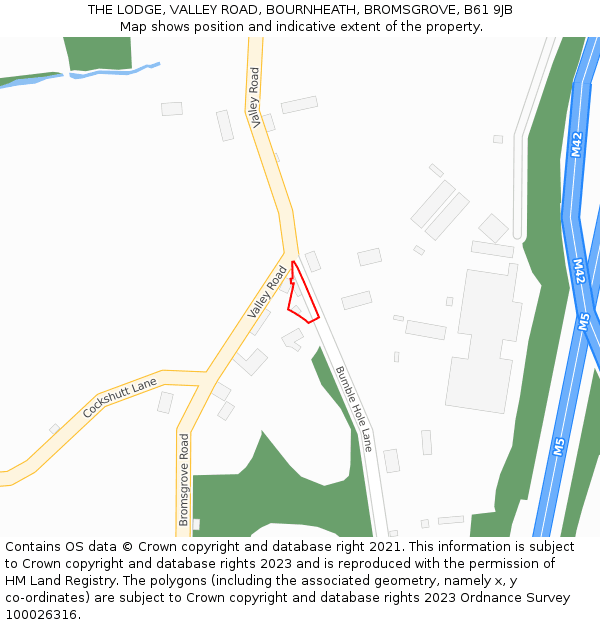 THE LODGE, VALLEY ROAD, BOURNHEATH, BROMSGROVE, B61 9JB: Location map and indicative extent of plot