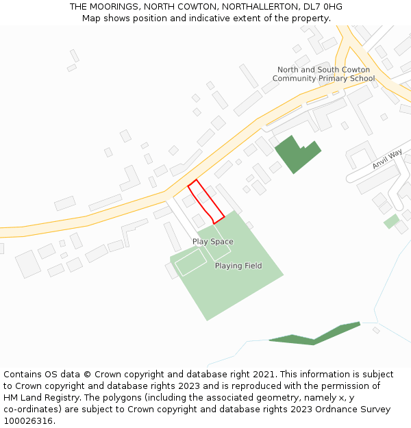 THE MOORINGS, NORTH COWTON, NORTHALLERTON, DL7 0HG: Location map and indicative extent of plot