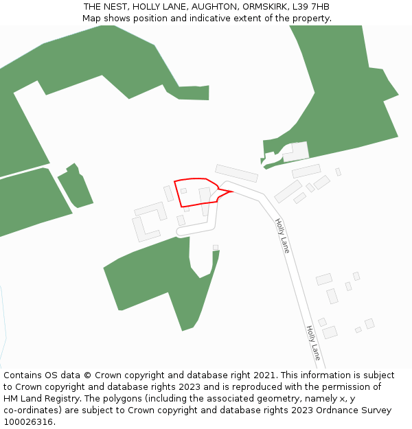 THE NEST, HOLLY LANE, AUGHTON, ORMSKIRK, L39 7HB: Location map and indicative extent of plot