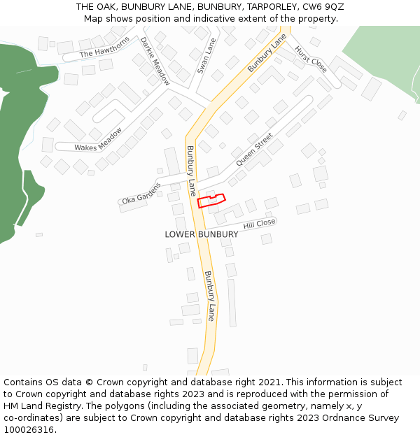 THE OAK, BUNBURY LANE, BUNBURY, TARPORLEY, CW6 9QZ: Location map and indicative extent of plot