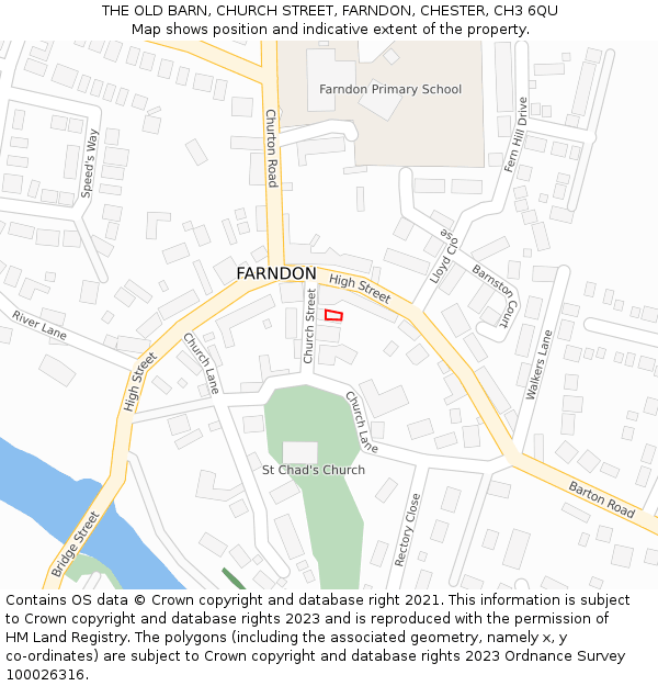 THE OLD BARN, CHURCH STREET, FARNDON, CHESTER, CH3 6QU: Location map and indicative extent of plot