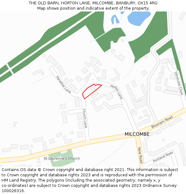 THE OLD BARN, HORTON LANE, MILCOMBE, BANBURY, OX15 4RG: Location map and indicative extent of plot