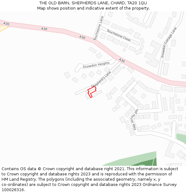 THE OLD BARN, SHEPHERDS LANE, CHARD, TA20 1QU: Location map and indicative extent of plot