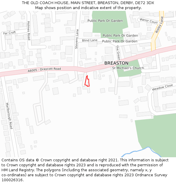 THE OLD COACH HOUSE, MAIN STREET, BREASTON, DERBY, DE72 3DX: Location map and indicative extent of plot