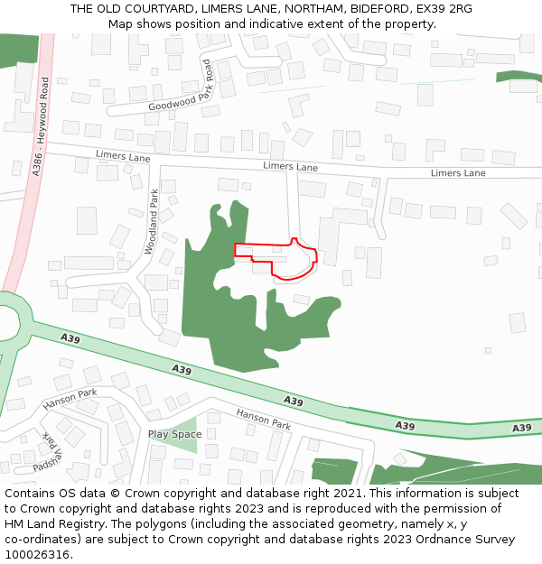 THE OLD COURTYARD, LIMERS LANE, NORTHAM, BIDEFORD, EX39 2RG: Location map and indicative extent of plot