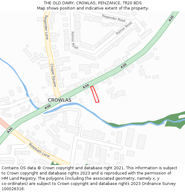 THE OLD DAIRY, CROWLAS, PENZANCE, TR20 8DS: Location map and indicative extent of plot