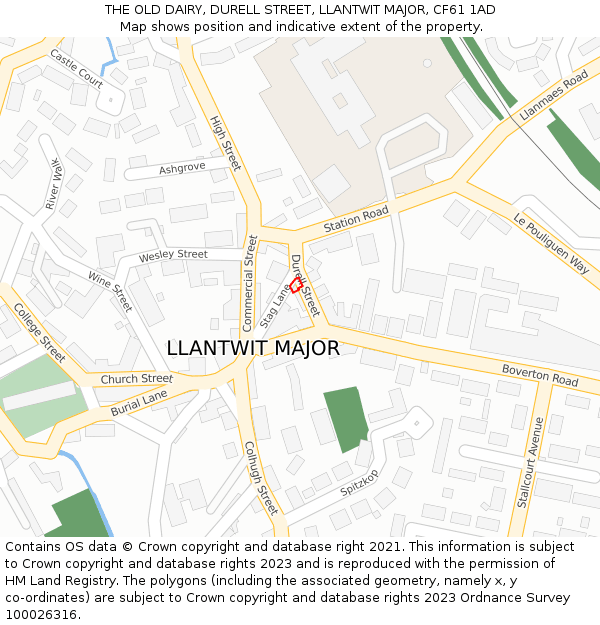 THE OLD DAIRY, DURELL STREET, LLANTWIT MAJOR, CF61 1AD: Location map and indicative extent of plot