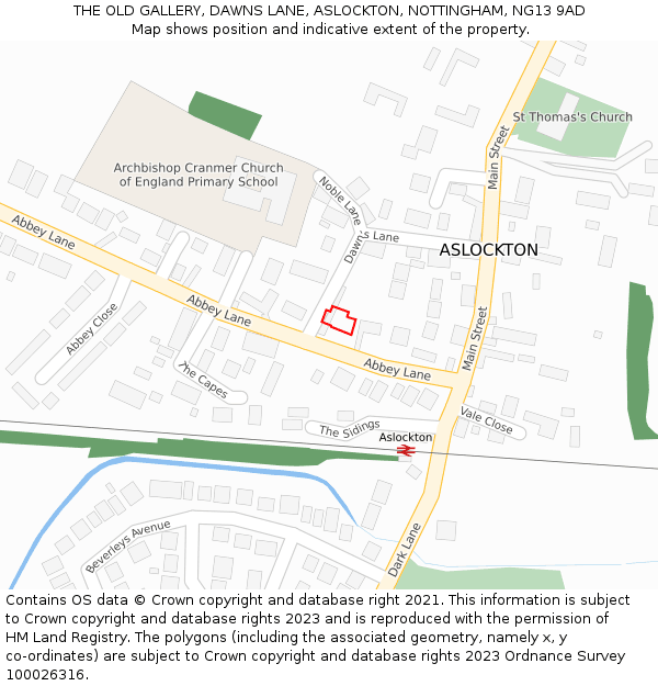 THE OLD GALLERY, DAWNS LANE, ASLOCKTON, NOTTINGHAM, NG13 9AD: Location map and indicative extent of plot