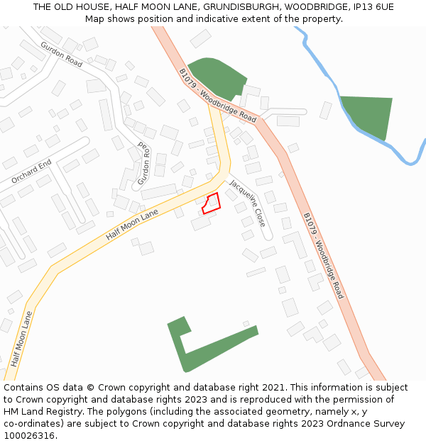 THE OLD HOUSE, HALF MOON LANE, GRUNDISBURGH, WOODBRIDGE, IP13 6UE: Location map and indicative extent of plot