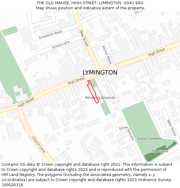 THE OLD MANSE, HIGH STREET, LYMINGTON, SO41 9AG: Location map and indicative extent of plot