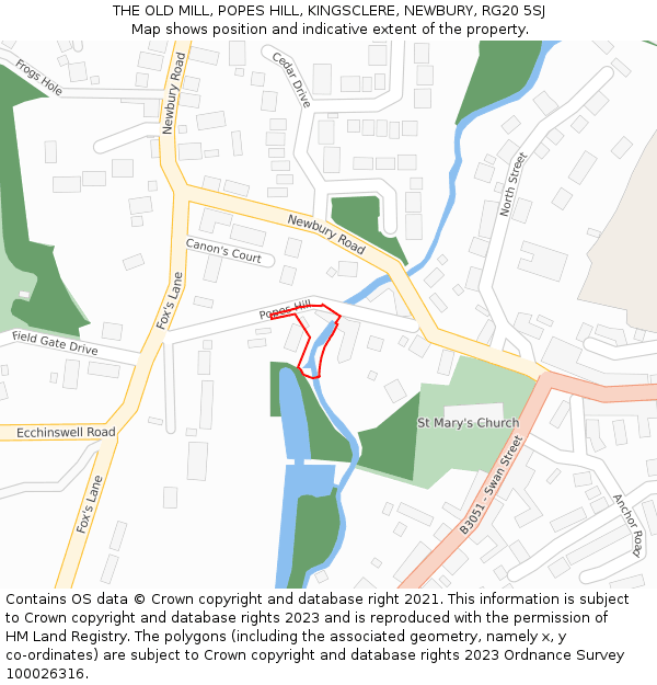 THE OLD MILL, POPES HILL, KINGSCLERE, NEWBURY, RG20 5SJ: Location map and indicative extent of plot