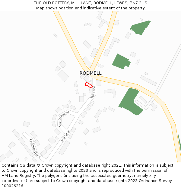 THE OLD POTTERY, MILL LANE, RODMELL, LEWES, BN7 3HS: Location map and indicative extent of plot