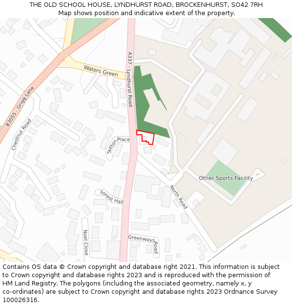 THE OLD SCHOOL HOUSE, LYNDHURST ROAD, BROCKENHURST, SO42 7RH: Location map and indicative extent of plot