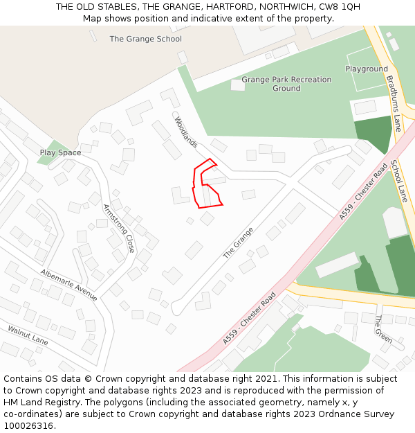 THE OLD STABLES, THE GRANGE, HARTFORD, NORTHWICH, CW8 1QH: Location map and indicative extent of plot