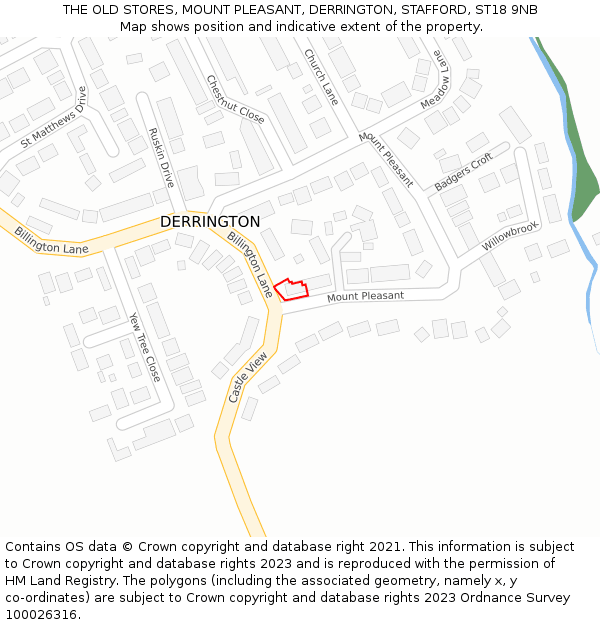 THE OLD STORES, MOUNT PLEASANT, DERRINGTON, STAFFORD, ST18 9NB: Location map and indicative extent of plot