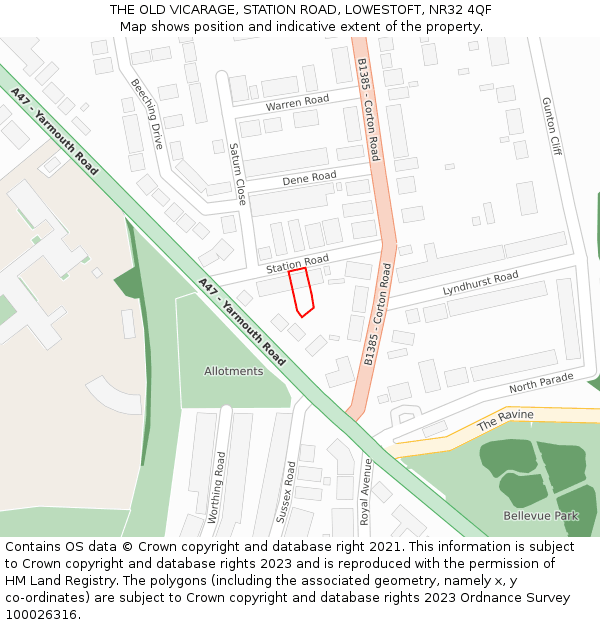 THE OLD VICARAGE, STATION ROAD, LOWESTOFT, NR32 4QF: Location map and indicative extent of plot