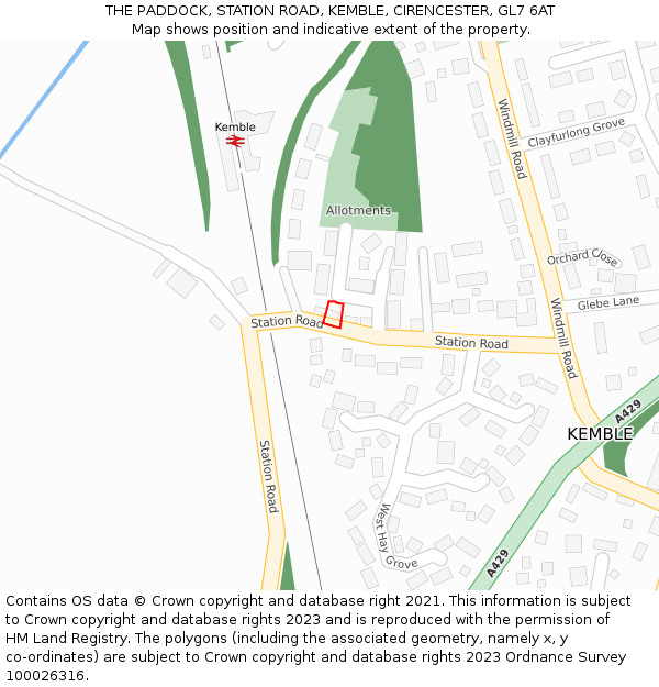THE PADDOCK, STATION ROAD, KEMBLE, CIRENCESTER, GL7 6AT: Location map and indicative extent of plot