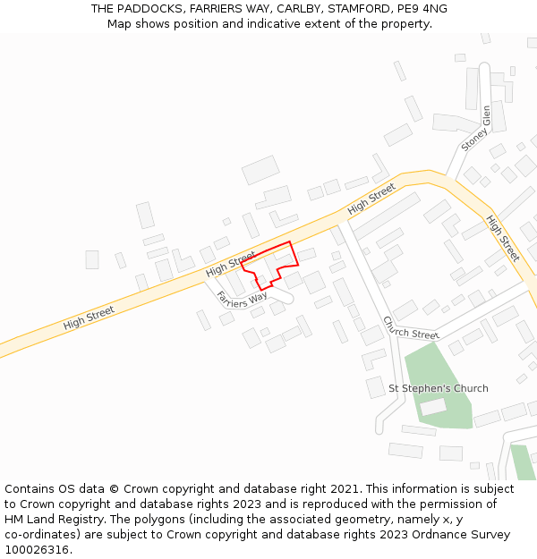 THE PADDOCKS, FARRIERS WAY, CARLBY, STAMFORD, PE9 4NG: Location map and indicative extent of plot