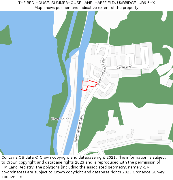 THE RED HOUSE, SUMMERHOUSE LANE, HAREFIELD, UXBRIDGE, UB9 6HX: Location map and indicative extent of plot