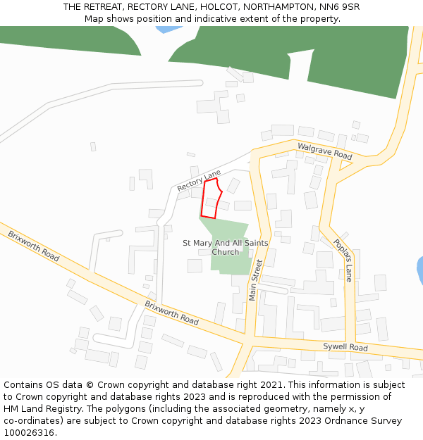 THE RETREAT, RECTORY LANE, HOLCOT, NORTHAMPTON, NN6 9SR: Location map and indicative extent of plot