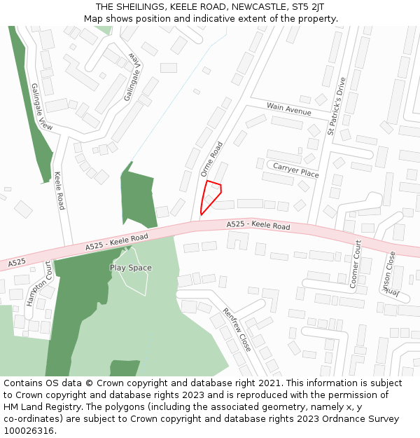 THE SHEILINGS, KEELE ROAD, NEWCASTLE, ST5 2JT: Location map and indicative extent of plot