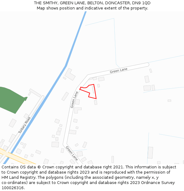 THE SMITHY, GREEN LANE, BELTON, DONCASTER, DN9 1QD: Location map and indicative extent of plot