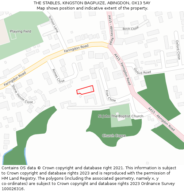 THE STABLES, KINGSTON BAGPUIZE, ABINGDON, OX13 5AY: Location map and indicative extent of plot