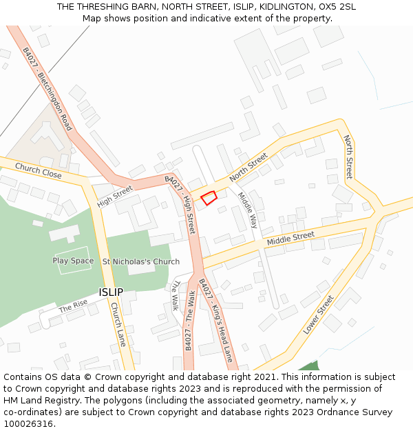 THE THRESHING BARN, NORTH STREET, ISLIP, KIDLINGTON, OX5 2SL: Location map and indicative extent of plot