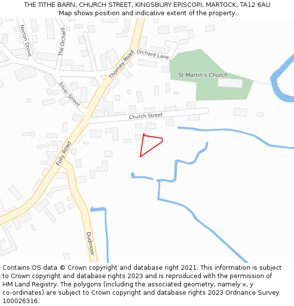 THE TITHE BARN, CHURCH STREET, KINGSBURY EPISCOPI, MARTOCK, TA12 6AU: Location map and indicative extent of plot