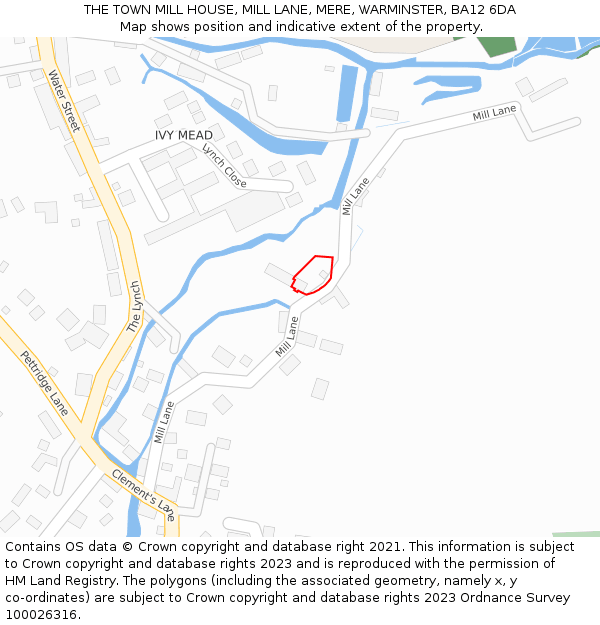 THE TOWN MILL HOUSE, MILL LANE, MERE, WARMINSTER, BA12 6DA: Location map and indicative extent of plot