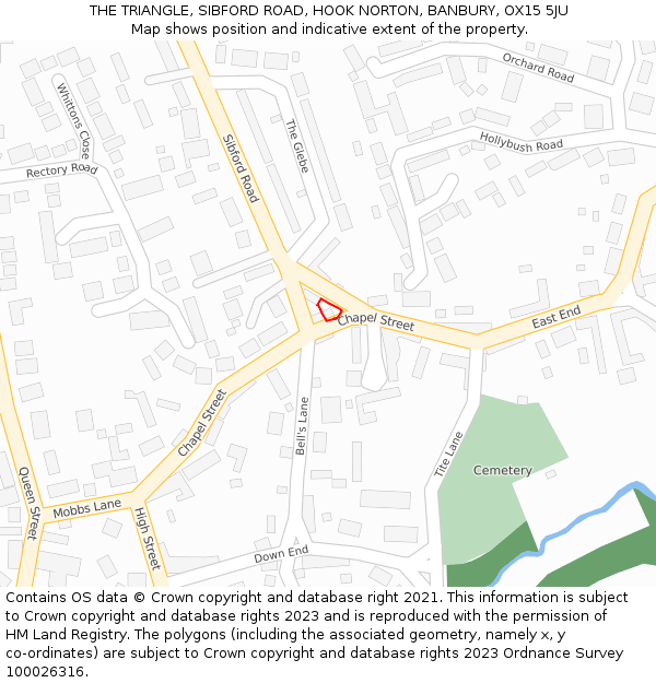 THE TRIANGLE, SIBFORD ROAD, HOOK NORTON, BANBURY, OX15 5JU: Location map and indicative extent of plot