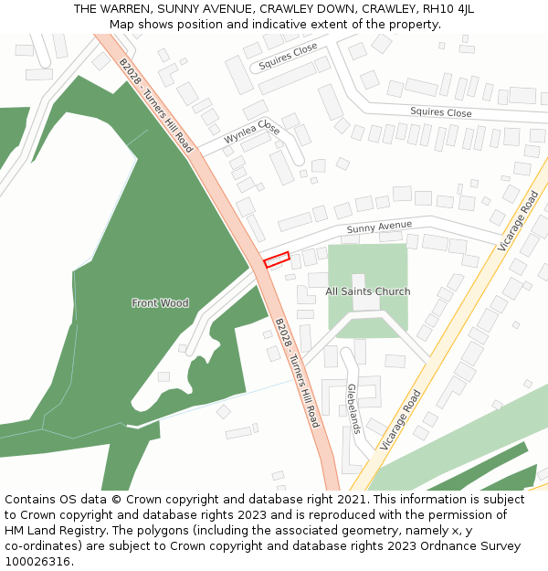 THE WARREN, SUNNY AVENUE, CRAWLEY DOWN, CRAWLEY, RH10 4JL: Location map and indicative extent of plot