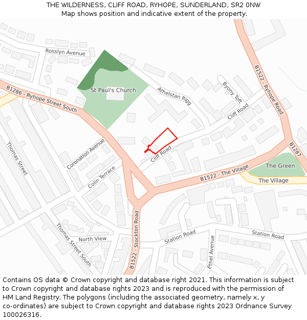 THE WILDERNESS, CLIFF ROAD, RYHOPE, SUNDERLAND, SR2 0NW: Location map and indicative extent of plot